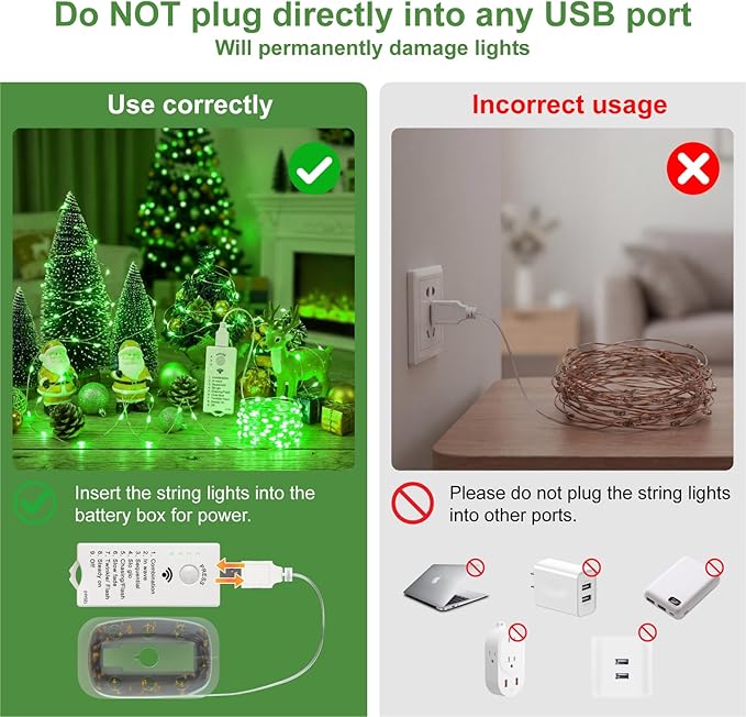 HXWEIYE Rechargeable Fairy Lights Battery Operated, DIY Timer & 8 Modes, 2 Pack 16FT 50LED Twinkle String Lights Indoor, Led mini Lights for Bedroom Wedding Dorm Christmas Tree Decor (Green)