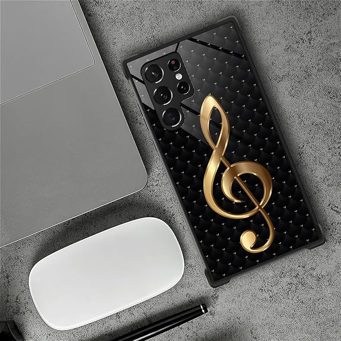for Samsung Galaxy S22 Ultra Case, Gold Black Music Pattern Graphic Design Girl Boy Soft Silicone Hard Acrylic Shock Protection for Samsung Galaxy S22 Ultra