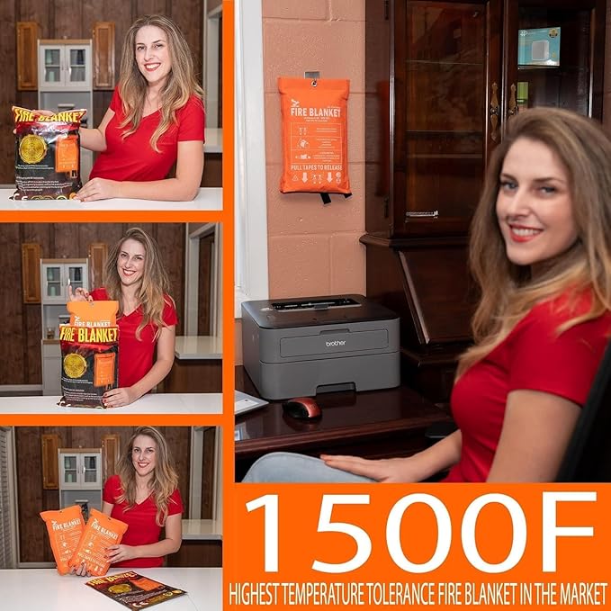 Fire Blanket -Certified 1500F Extra Thick, Glow In The Dark Fireproof Emergency Supplies. 500gsm, 0.5mm Thick Fire Blankets Emergency For Home. 5pc Fire Safety Emergency Blanket 40"x40" By Supa Ant