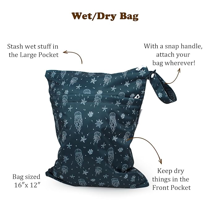 Mama Koala Waterproof Wet Dry Bags for Baby Items, Cloth Diapers, Swimsuits, Travel, Gym Clothes, Beach, Pump Parts, Toiletries, Two Zippered Pockets, 2 Pack (W020)