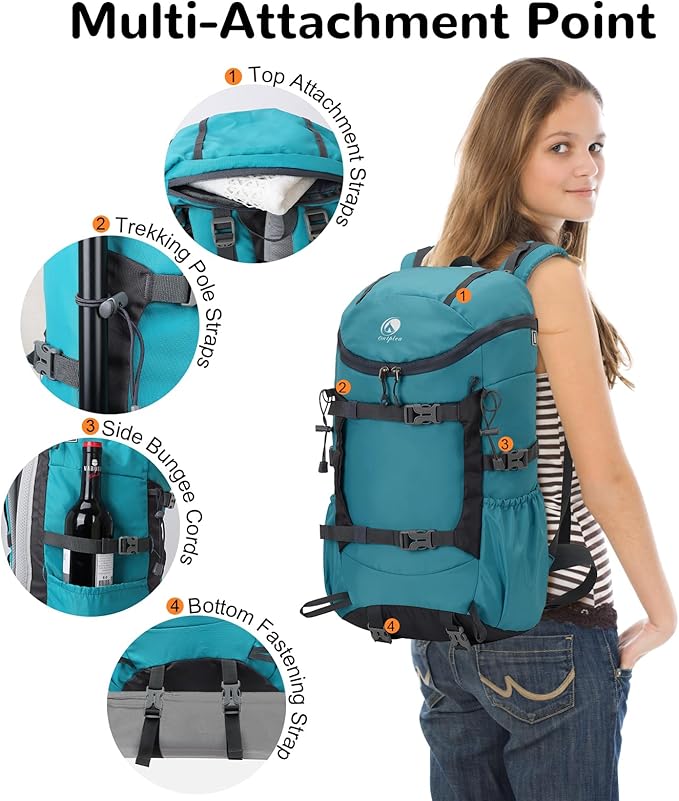 30L Skateboard Backpack for Men Women, Waterproof Hiking Backpack with Chest Strap for Camping Hunting, Lightweight Casual Travel Daypack for Skateboard Sport Outdoor, Blue