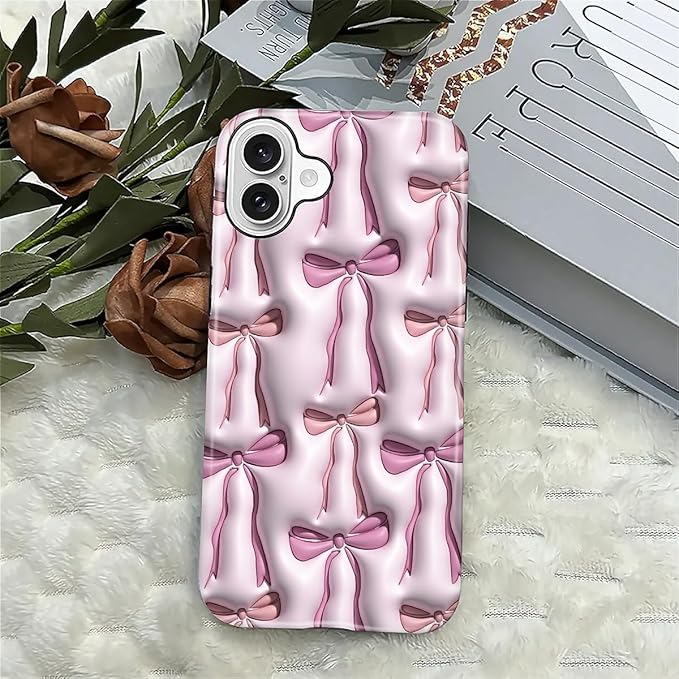 for iPhone 16 Case,HL2 Abstract Ribbons Bows Hybrid 2 Layer Hard Shell Silicone Protective Pattern Design Case