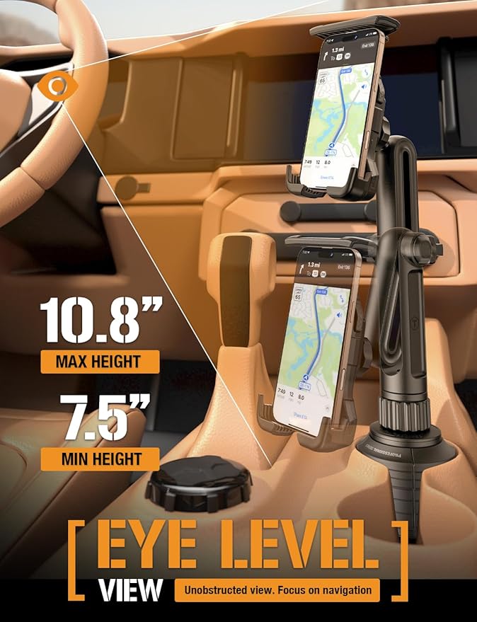 ToughTested Cup Holder Phone & Tablet Mount for Car – Heavy Duty Telescoping Boom GPS Mount for Large Smartphones & Tablets up to 12.1", Stable Base for Trucks, RVs, SUVs & Cars