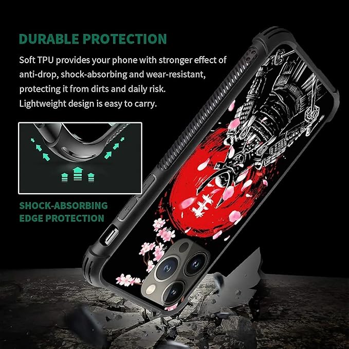 for iPhone 12 Pro Max Case, Sakura Japanese Samurai Pattern Graphic Design Girl Boy Soft Silicone Hard Acrylic Shock Protection for iPhone 12 Pro Max