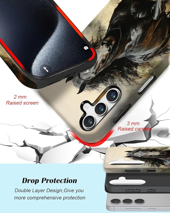 Compatible for Samsung Galaxy S24 Ultra 5G Case, Dual Layer Heavy Duty 2 in 1 Shockproof Protective Phone Case,Running Horse