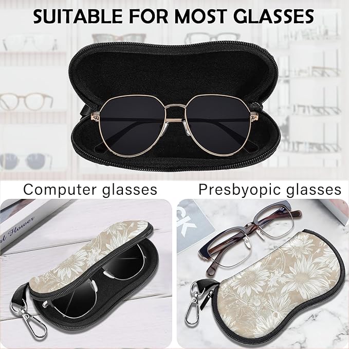 Glasses Case Sunglasses Eyeglass Soft Case Zipper Light Neoprene Pouch with Metal Belt Clip Aesthetic Cute Women Men