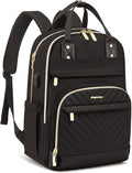 Laptop Backpack for Women Work Bag - 15.6 inch Black Travel Backpack College Backpack with USB Charger Business Office Back Pack for Teacher Casual Waterproof Bookbag for Nurses