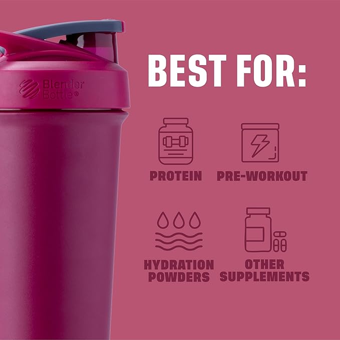 BlenderBottle Sport Sleek Insulated Stainless Steel Shaker Bottle with Wire Whisk, 25-Ounce, Raspberry – Protein Shakes & Hydration for Athletes & Fitness Enthusiasts, Easy Mixing, Lockable Lid
