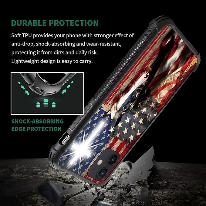 for iPhone 11 Case, Red American Flag Horse Cross Pattern Graphic Design Girl Boy Soft Silicone Hard Acrylic Shock Protection for iPhone 11