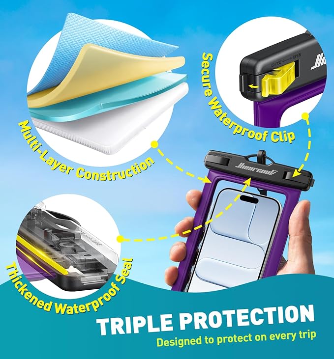 Hiearcool Universal Waterproof Phone Pouch, Dry Bag Compatible for iPhone 17 16 15 14 13 Pro Max XS Plus Samsung Galaxy S22 Cellphone Up to 8.3", IPX8 Water Proof Cell Phone Case for Beach-2Pack