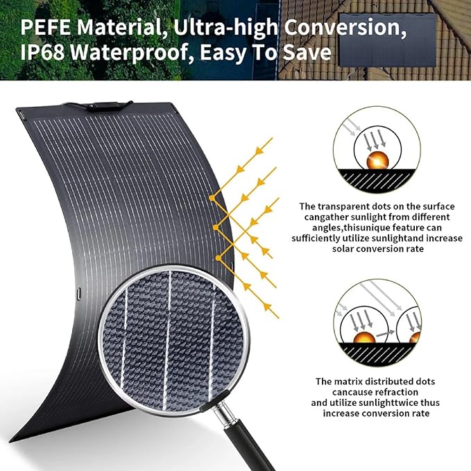 ALLPOWERS SF100 100W Flexible Solar Panel Ultra Thin 3mm Bendable Monocrystalline Solar Charger with 25% Efficiency IP68 Waterproof for RV Roof Van Marine Boat Camping