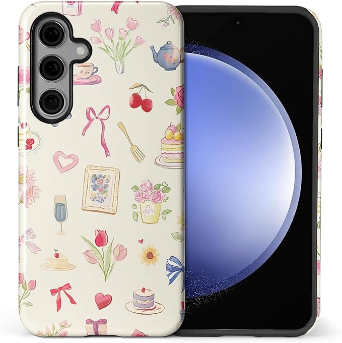 for Samsung Galaxy S24 Case,HL2 Aesthetic Bow Preppy Collage Hybrid 2 Layer Hard Shell Silicone Protective Pattern Design Case