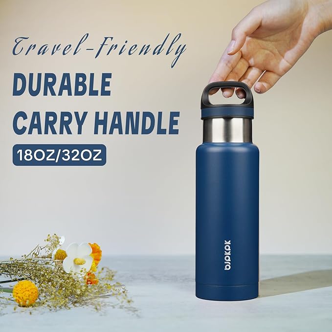 BJPKPK Insulated Water Bottle 18OZ Stainless Steel Water Bottle with Handle Double Walls Vacuum Insulated BPA Free Flask, Dark Blue