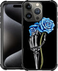 for iPhone 16 Pro Max Case, Skeleton Holding Blue Rose Pattern Graphic Design Girl Boy Soft Silicone Hard Acrylic Shock Protection for iPhone 16 Pro Max