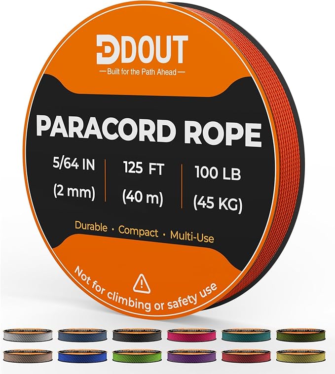 DDOUT 2mm Paracord 100lb, Thin Micro Paracord Rope, Orange 125FT Nylon Cord for Crafting, DIY Projects, Fishing, Camping & Outdoor