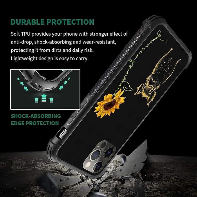 for iPhone 11 Pro Max Case, Pig Sunflower Yellow Sunshine Pattern Graphic Design Girl Boy Soft Silicone Hard Acrylic Shock Protection for iPhone 11 Pro Max
