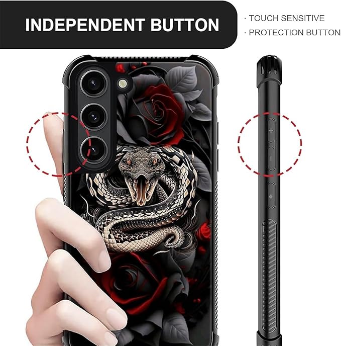 for Samsung Galaxy S23 Plus Case, Entwined Rose Snake Pattern Graphic Design Girl Boy Soft Silicone Hard Acrylic Shock Protection for Samsung Galaxy S23 Plus