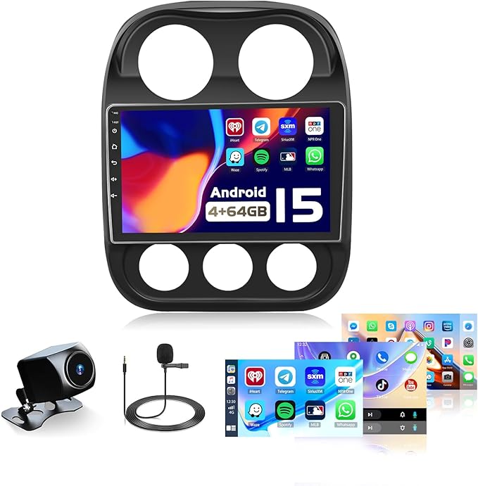 Car Radio for Jeep Compass Patriot 2010-2016, Android 15 Car Stereo Wireless Carplay, 10.1 inch Touch Screen with Android Auto 5G WiFi GPS Bluetooth 5.0 1280 * 720 4+64G