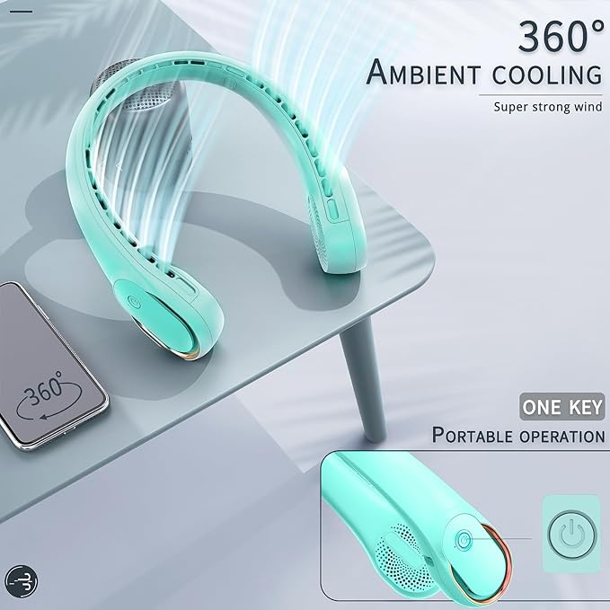 ASNUG Portable Neck Fan, Neck Fans for Women, 4000 mAh Rechargeable Personal Fan,360° Hands Free Bladeless Fan, 3 Speeds Adjustable, Faster Cooling, Super Quiet, Suitable for Home, Office, Travel