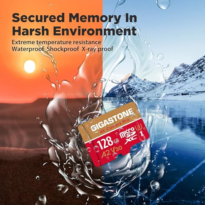 【5-Years Data Recovery】 GIGASTONE 128GB Micro SD Card, 4K Video Recording for GoPro, Action Camera, DJI, Drone, Nintendo-Switch, R/W up to 100/50 MB/s MicroSDXC Memory Card UHS-I U3 A2 V30 C10