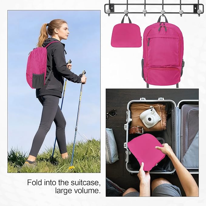 HOLYLUCK 20L lightweight packable Hiking Daypack Foldable Backpack for Men Women Small Travel Outdoor Foldable Shoulder Bag-pink