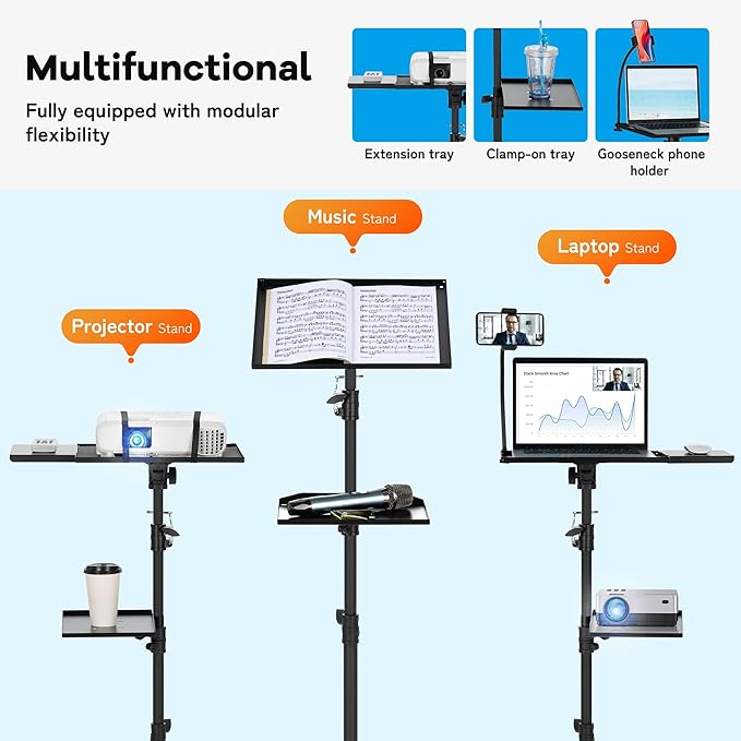 CAHAYA Projector Tripod Stand with Casters: Projector Stand 28-54in Height Adjustable Multifunctional Universal Laptop Stand DJ Rack Stand with Adjustable Height for Meeting Room DJ Equipment
