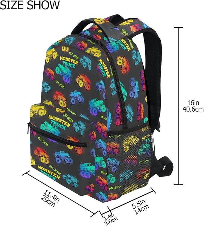 Wamika Monster Truck Kids Backpack Blue Racing Cars School Backpacks Boys Girls Preschool Book Bag