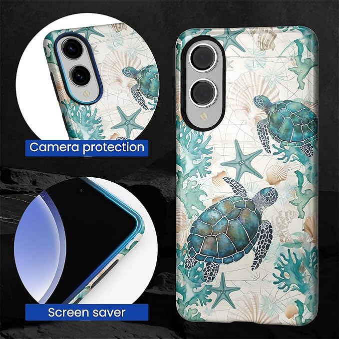 for Samsung Galaxy S25 Edge Case,HL2 Ocean Sea Turtle Nautical Map Hybrid 2 Layer Hard Shell Silicone Protective Pattern Design Case