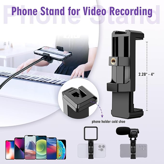 Nineigh 80" Phone Tripod, Selfie Stick Cellphone Tripod, Aluminum Tripods Stand for Video Photo Vlog, Travel Tripods with Gooseneck Remote Phone Holder, Compatible with iPhone Android Smartphone