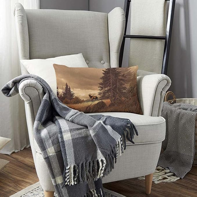 TKS MITLAN Brown Deer Pillow Cover 12x20 inch Elk in The Rocky Mountains Rocks Tree Wildlife Pillows Decorative Throw Pillows Farmhouse Decor for Home Cushion Case