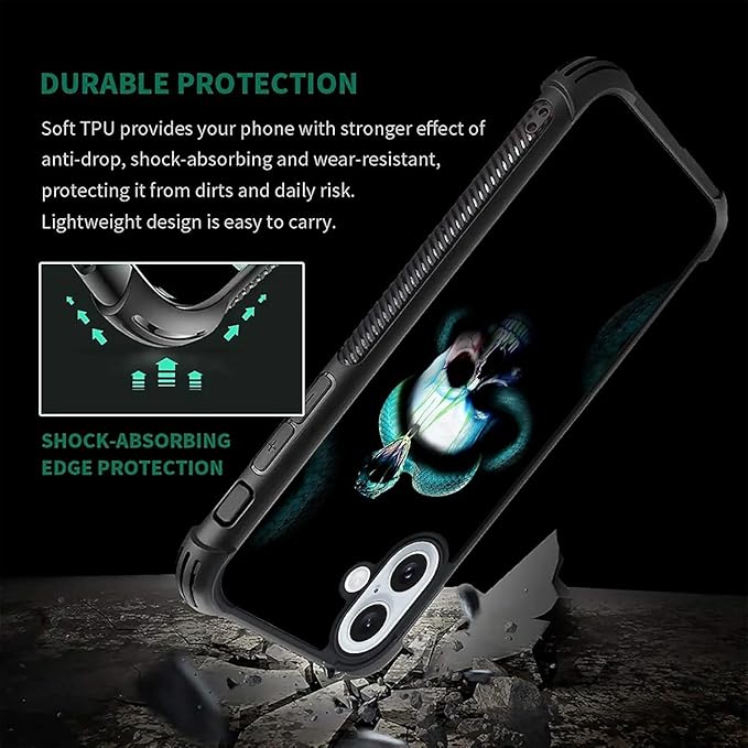 for iPhone 16 Plus Case, Skeleton Winding Snake Pattern Graphic Design Girl Boy Soft Silicone Hard Acrylic Shock Protection for iPhone 16 Plus