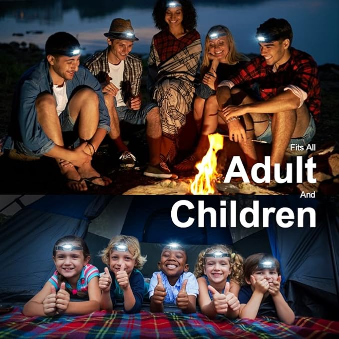 8 Pack Led Headlamp for Adults and Kids, 1.1oz/31g COB Flood Light Ultra Bright Head Lamp with 3 Modes 24 AAA Batteries, Waterproof Work Flashlight for Family Camping Running Reading Hiking