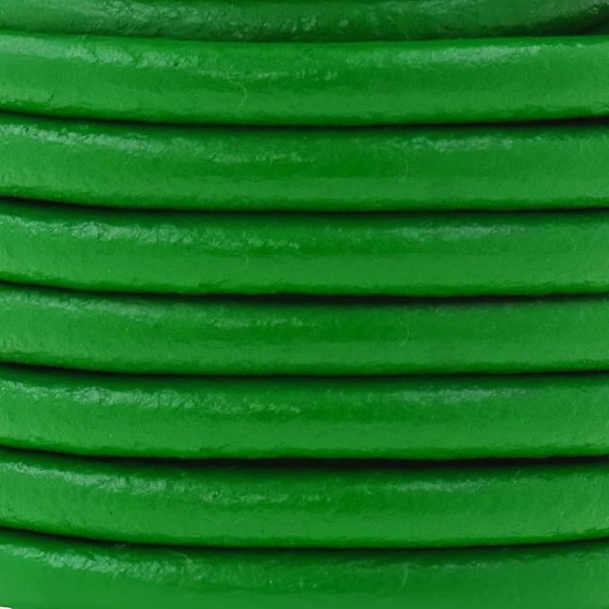 Mandala Crafts Round Genuine Green Leather Cord for Jewelry Making – 5mm Cowhide Leather Rope String Lace for Kumihimo – 4.4 Yards Cowhide Craft Cording Spool