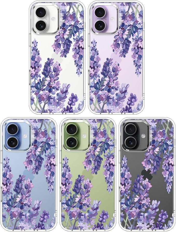 MOSNOVO for iPhone 17 Case | Military Grade 6.6ft Drop Tested | Camera Control | Clear with Lavender Design