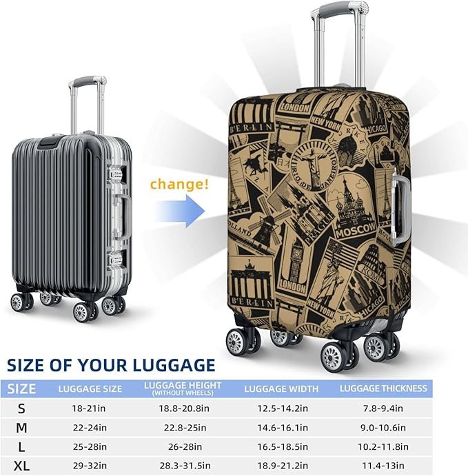 Travel Luggage Cover with World Famous Landmarks Print, Suitcase Protector For Travel (Fits 25-28 Inch Luggage)