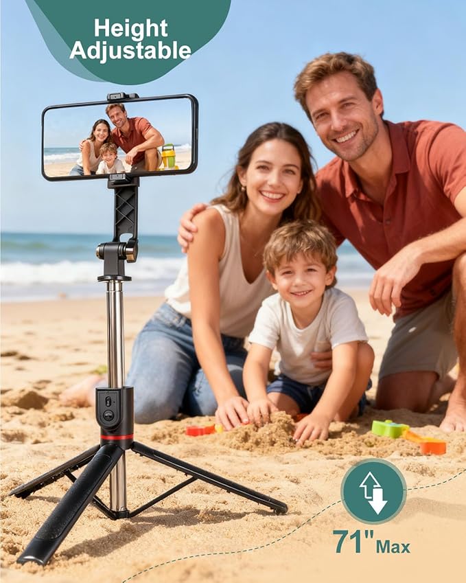 71" Phone Tripod Selfie Stick with Light, Cell Phone Tripod Stand with Wireless Remote Compatible with iPhone and Android Phone