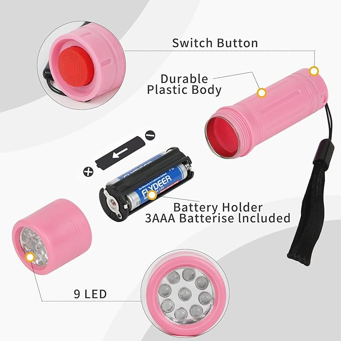 9-LED Mini Flashlight, Small Multicolor Flashlights with Lanyard, Batteries Included, for Hurricane Supplies, Christmas Gifts