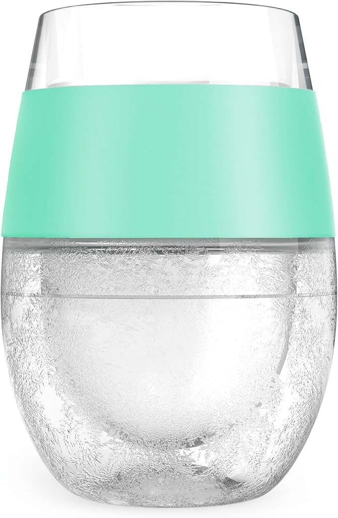 Host Wine Freeze Cup Set of 2 - Plastic Double Wall Insulated Wine Glasses with Freezing Gel, Wine Glass for Red and White Wine, 8.5 oz Mint