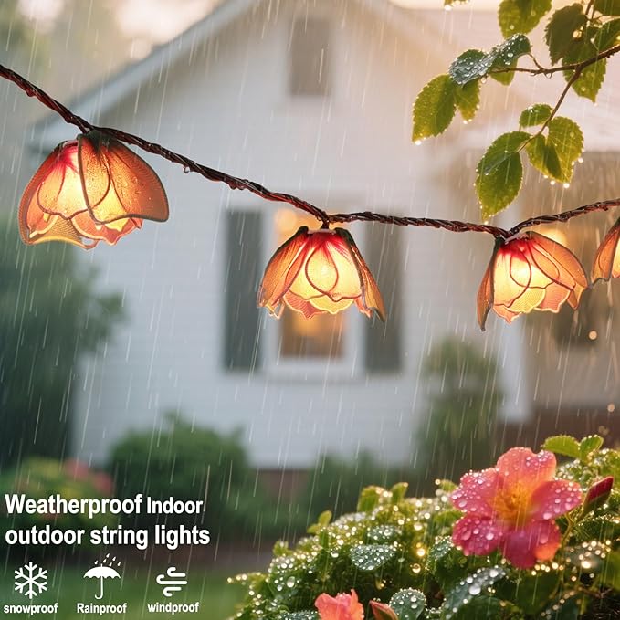 TWINKVILLA Decorative String Lights Plug in with 10 Bulbs, Flower Garland Fairy Lights Connectable Weatherproof Outdoor Indoor for Wedding Garden Pergola Bedroom Porch Floral Home Decor (Multicolor)
