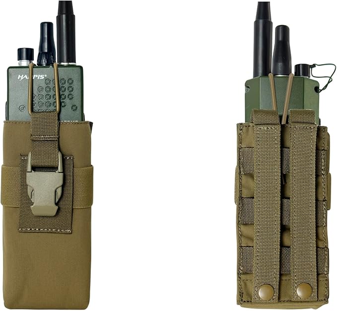 Radio Holster Walkie Talkie Pouch - 500D Nylon Molle System 3mm Bungee Storage Bag for Utility Tactical Belt Accessory Fits Standard Handset