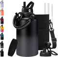 Half Gallon Water Bottle with Straw - Chug Lid, Paracord Handle, Silicone Boot, Keep Ice Cold-48H & Hot-24H, Vacuum Insulated Water Jug with Carrier Bag, 64 oz Metal Insulated Water Bottle for Man