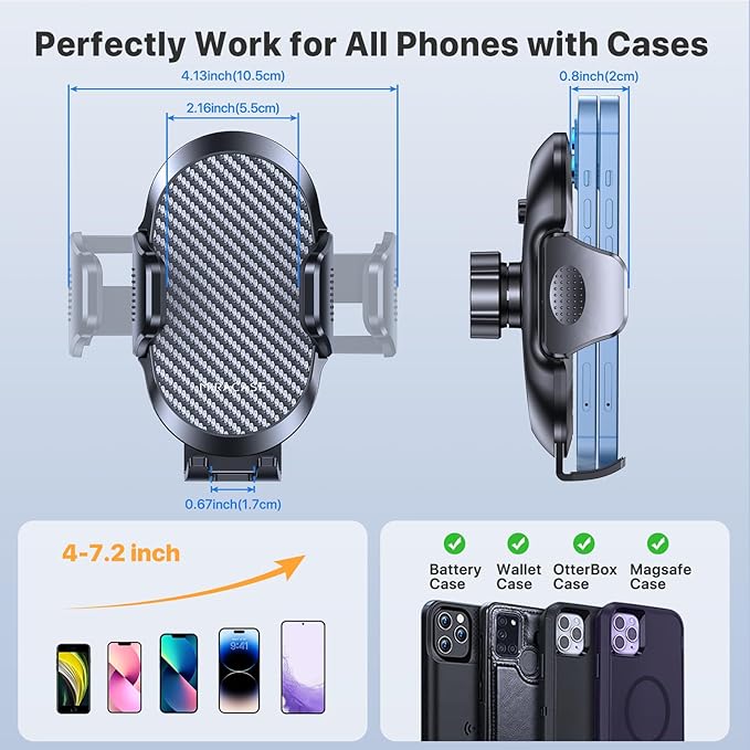 Miracase Phone Holders for Your Car with Metal Hook Clip, Air Vent Cell Phone Stand Car Mount, Universal Automobile Cradle for Garmin GPS Fit iPhone Android and All Smartphones, Dark Black