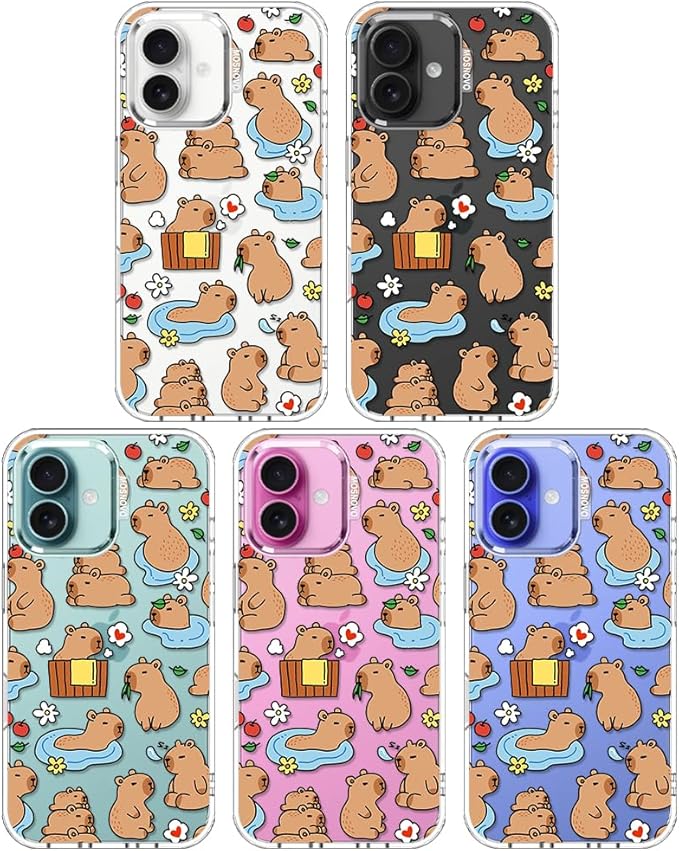 MOSNOVO for iPhone 16 Case, Shockproof Military-Grade Protection 6.6ft Drop Tested, Clear Phone Case for iPhone 16, Capybara Land Design