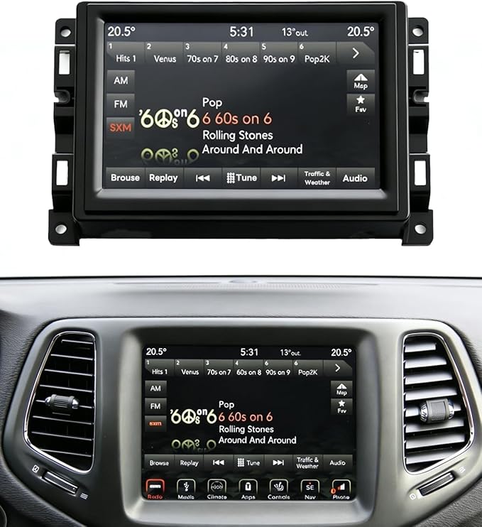 7" Uconnect Screen Replacement LCD Display for Jeep Compass Renegade 2017-2021 TDO-WXGA0700K00057-V1 TDO-WXGA0700K00033-V2 Radio Screen with Bracket