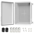 LeMotech Electrical Box, IP67 Waterproof Hinged Cover Stainless Steel Latch Junction Box, ABS Plastic Electrical Enclosure with Mounting Plate,Wall Brackets, Cable Glands,15.7"x11.8"x7.0",Grey