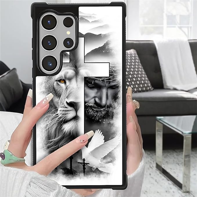 for Samsung Galaxy S26 Ultra Case,Graphic Design for Girl Boy Soft Silicone Hard Acrylic Shock Protection Designed for Samsung Galaxy S26 Ultra Lion Cross Jesus Christ Dove Pattern
