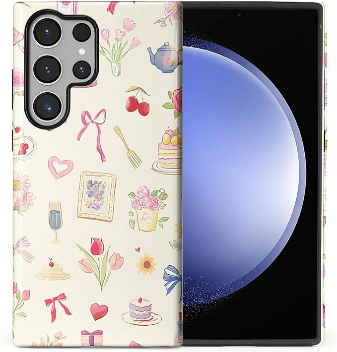 for Samsung Galaxy S24 Ultra Case,HL2 Aesthetic Bow Preppy Collage Hybrid 2 Layer Hard Shell Silicone Protective Pattern Design Case