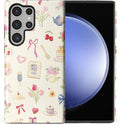 for Samsung Galaxy S24 Ultra Case,HL2 Aesthetic Bow Preppy Collage Hybrid 2 Layer Hard Shell Silicone Protective Pattern Design Case