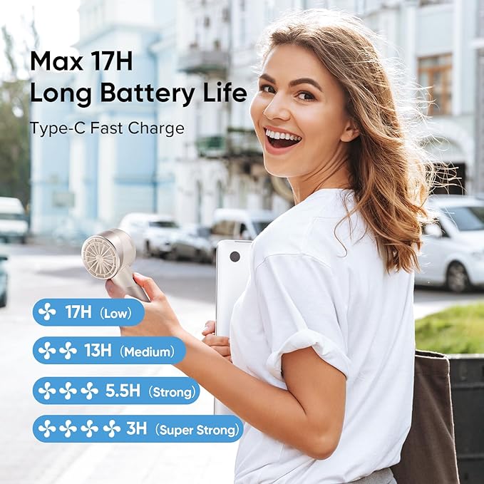 AMACOOL Portable Handheld Turbo Fan, Mothers Day Gifts for Mom Her Women Girl, Cool Metal Body, Rechargeable Battery Personal Fan, Mini Pocket Fans for Camping Outdoor Travel Cruise Makeup Essentials