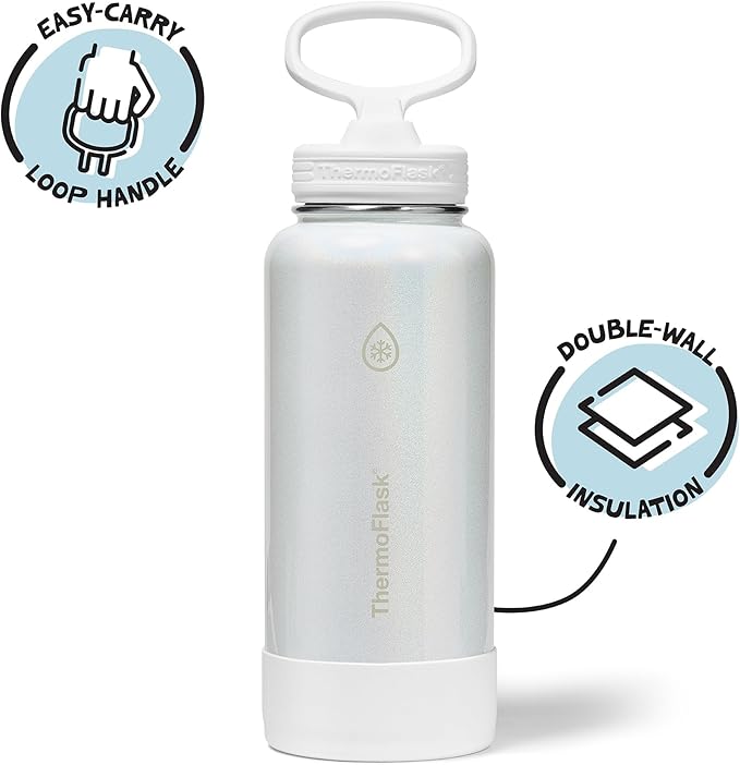 ThermoFlask 32 oz Double Wall Vacuum Insulated Stainless Steel Water Bottle with Straw Lid, Optic White